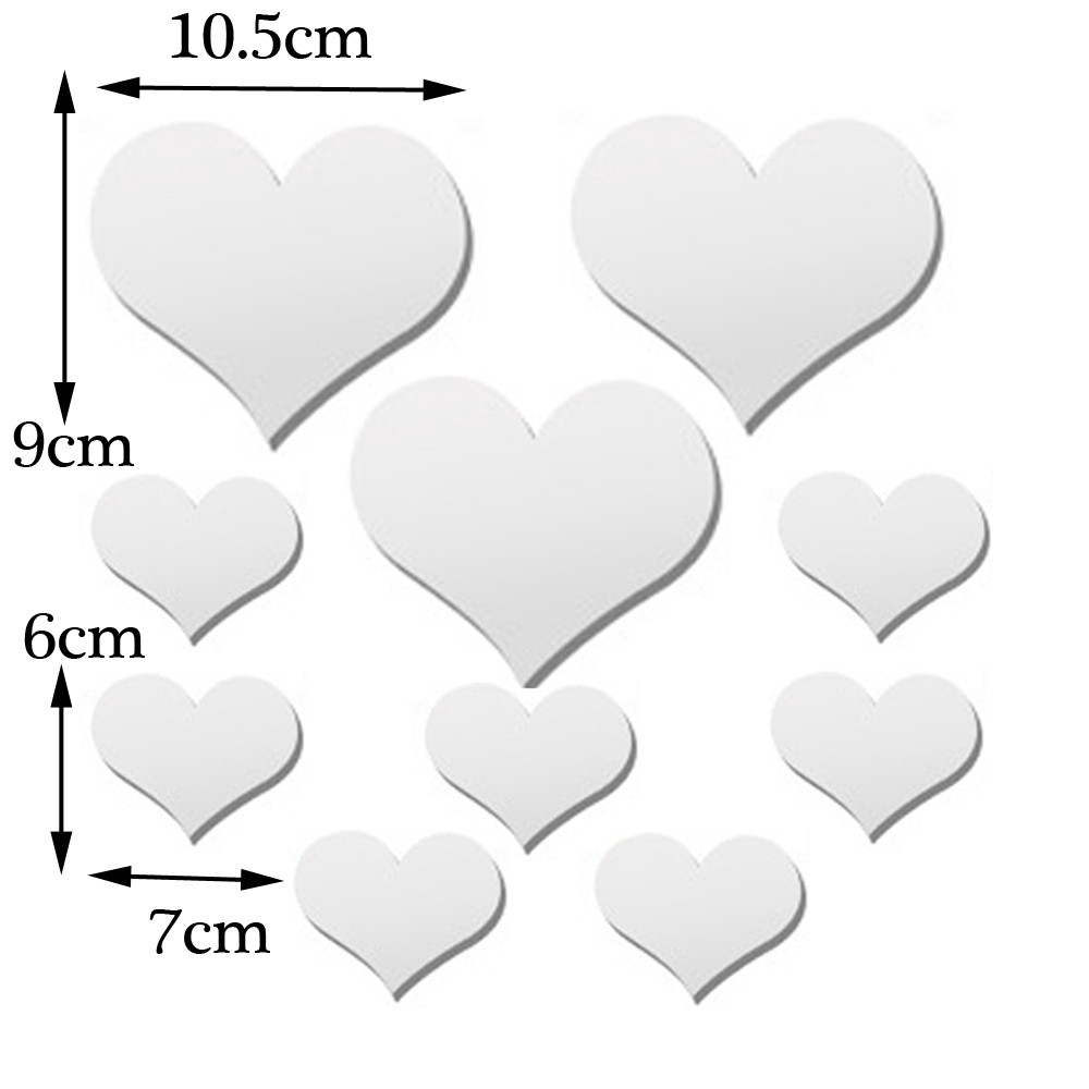 Bộ 10 miếng decal gương dán tường hình trái tim