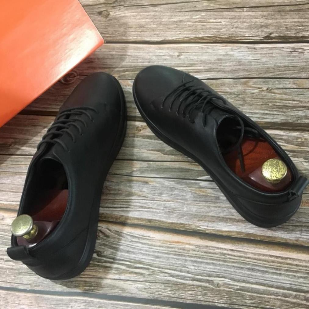 Giày Thể Thao - Giày Nam Cao Cấp Da Bò Buộc Dây Màu Đen Đế Cao Su Bảo Hành Da 12 Tháng