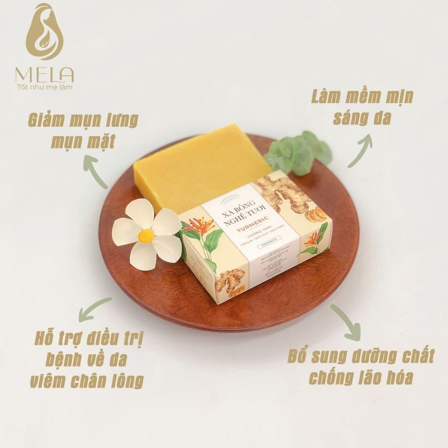 Xà Bông Nghệ MELA, Xà Phòng Thiên Nhiên Handmade Chăm Sóc Mặt Và Body Giúp Da Sáng Khoẻ Mờ Thâm - ML05