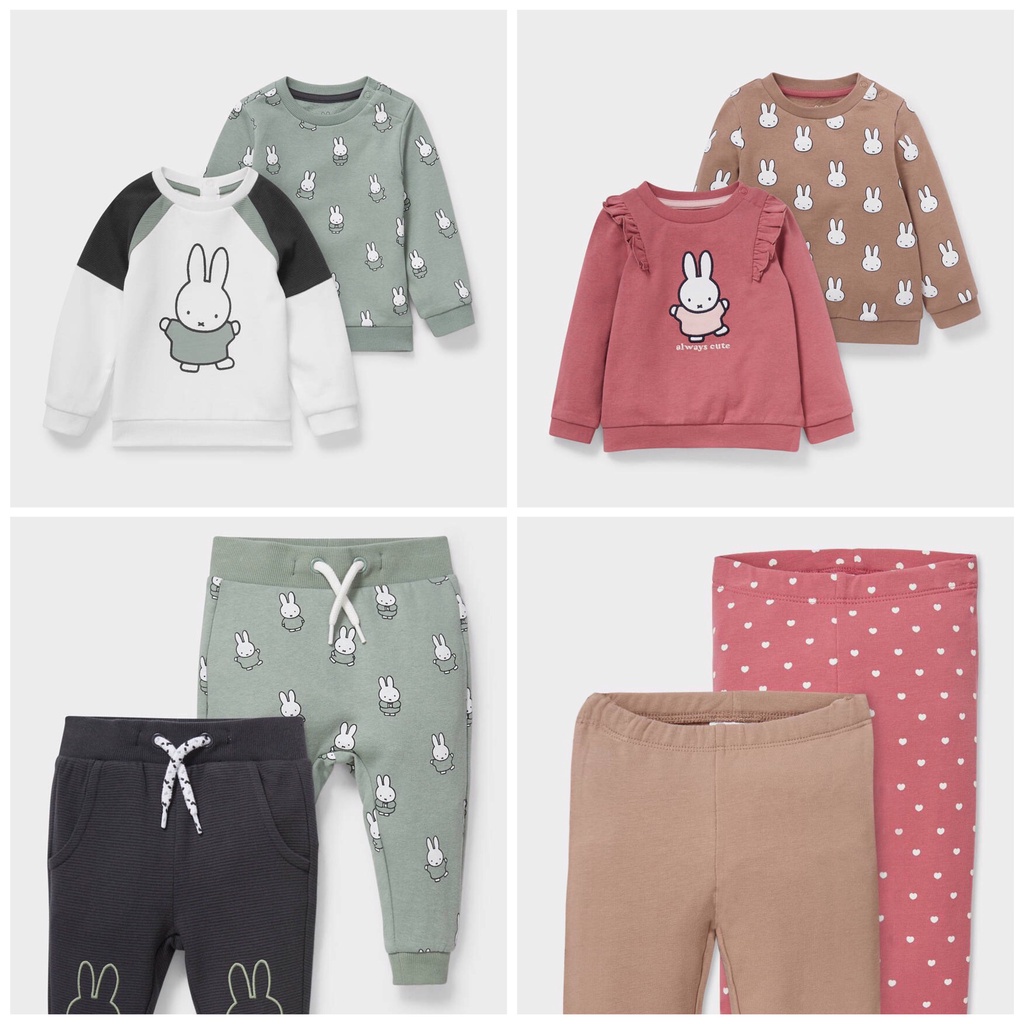 Bộ dài tay thu đông cho bé - Set 2 bộ nỉ bông thỏ Hm cho bé gái bé trai size 1-6t