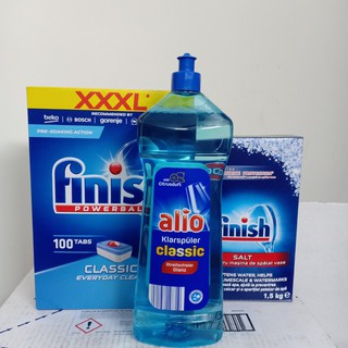 Combo 100 Viên finish +1000ml nuớc làm bóng Bóng denkmit  +1.2kg muối rửa bát finish dùng cho Máy rửa bát