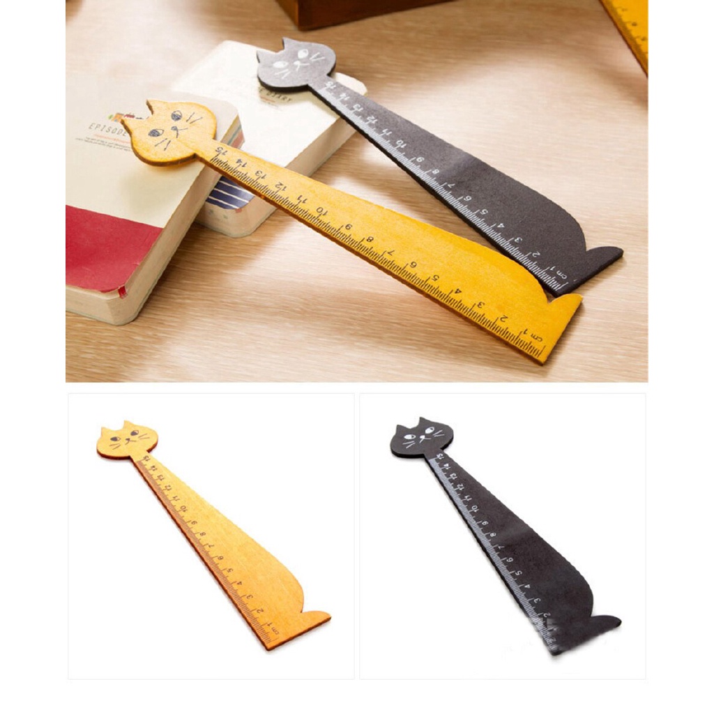 Thước Gỗ Hình Mèo Dễ Thương 15cm
