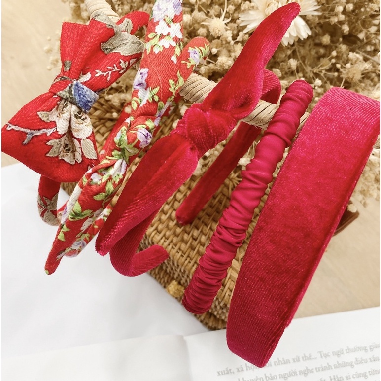 Bờm Đỏ Nhung Hoa Vintage Xinh Yêu Cho Bé Gái