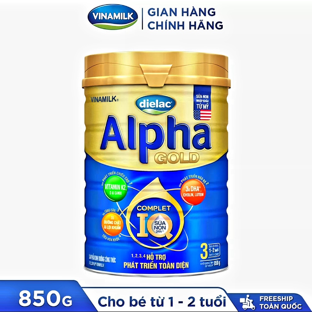 [HSD T2-2025] [Mẫu Mới] SỮA BỘT VINAMILK DIELAC ALPHA GOLD IQ 3 850G.