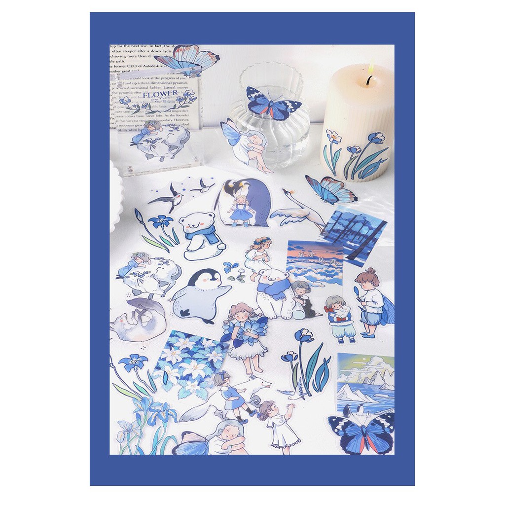 Set 2 tờ sticker màu xanh dễ thương trang trí đa dụng