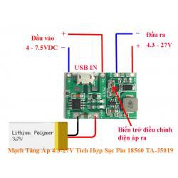 Mạch Tăng Áp 4.3-27V Tích Hợp Sạc Pin 18560 TA-J5019