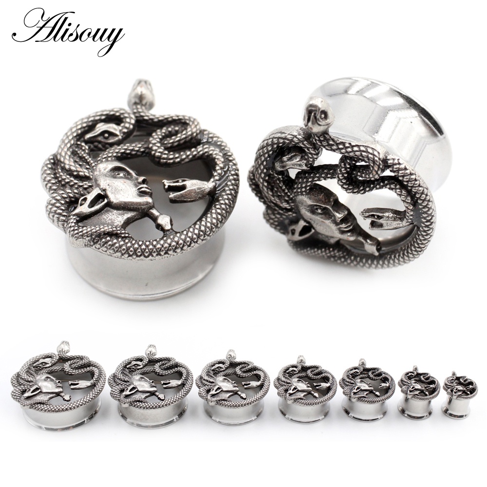 Alisouy Set 2 Khuyên Nong Tai Hình Đầu Rắn Bằng Thép Không Gỉ 6-25mm