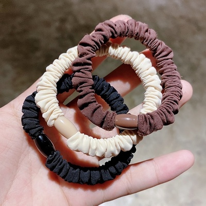 Dây Buộc Tóc Cao Su Nylon Co Giãn Màu Đen Trơn Đơn Giản Dành Cho Nữ