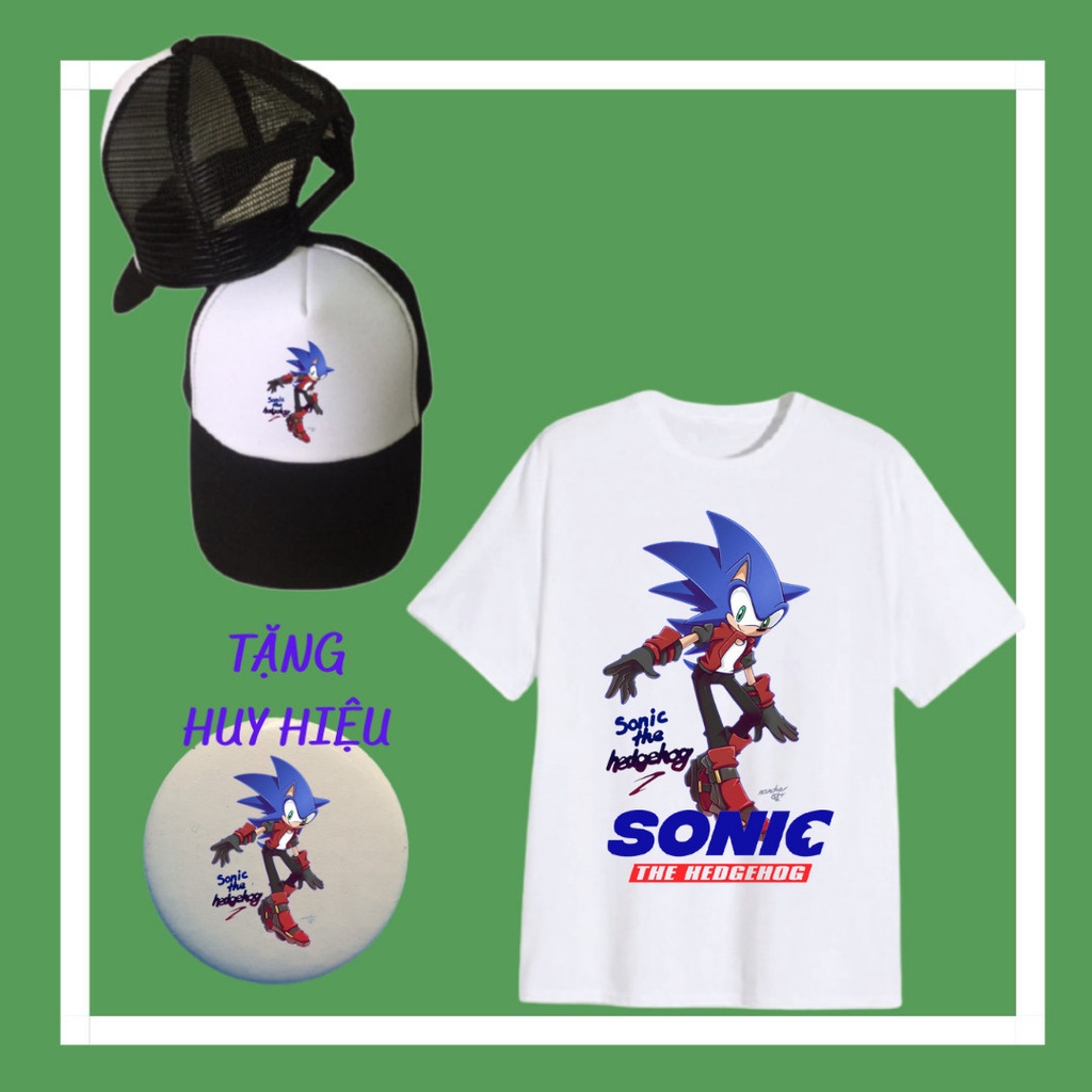 Set Áo Nhím Sonic dễ thương cho trẻ em, huy hiệu, nón Sonic đủ màu sắc