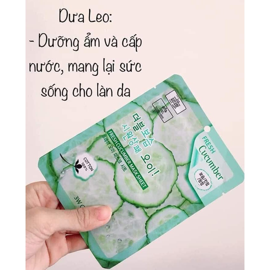 Combo 10 Mặt nạ dưỡng da cấp ẩm tinh chất dưa leo 3W Clinic Cucumber Mask Sheet 23ml x 10