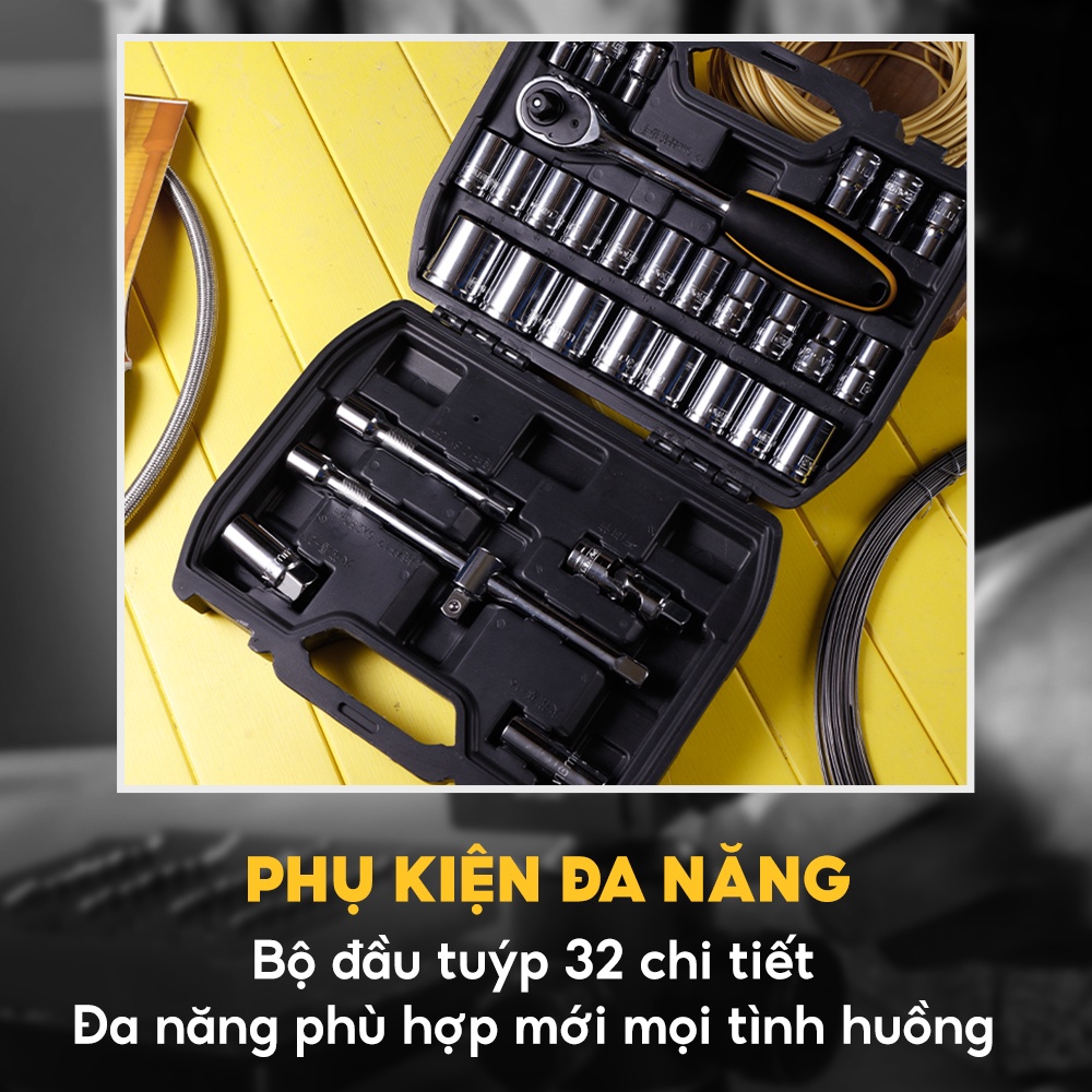 Bộ Tuýp 32 Chi Tiết Cần Tự động Cán Bọc Nhựa Siêu Bền [Bảo Hành 12 Tháng] - Deli DL2020T