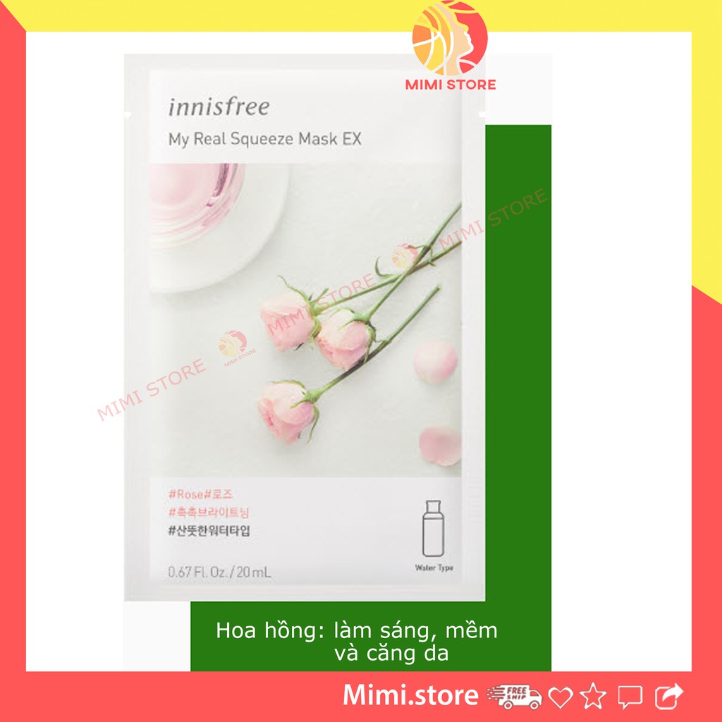Mặt nạ giấy Innis.free My Real Squeeze Mask EX dưỡng da, làm sáng da, căng mềm - Mimi.store | BigBuy360 - bigbuy360.vn