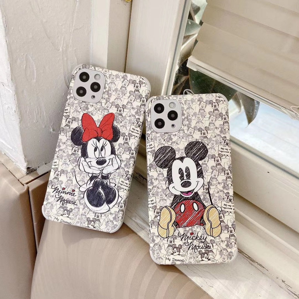 Ốp Điện Thoại Họa Tiết Chuột Mickey Minnie Vẽ Tay Kiểu Retro Xinh Xắn