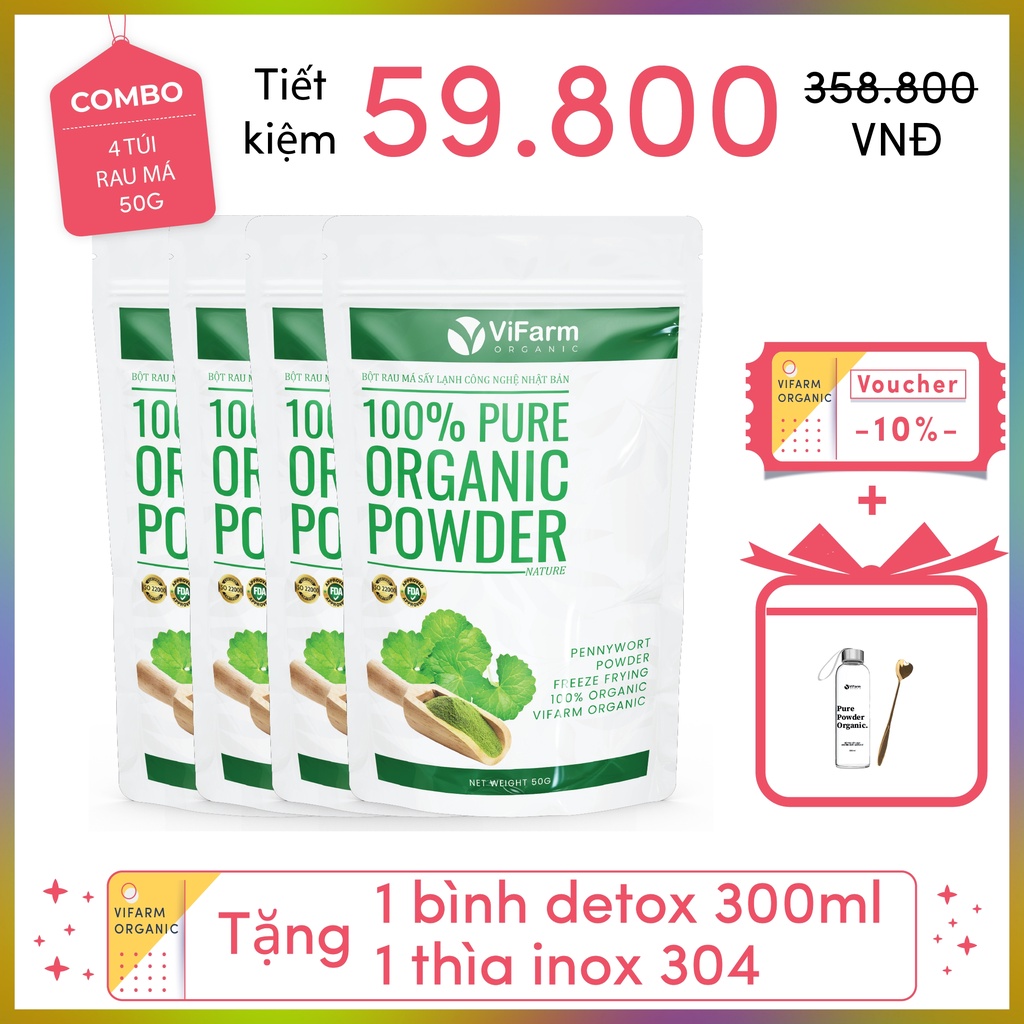 Bột Rau Má Nguyên Chất ViFarm 50Gram Organic 100%, Bột Rau Má Sấy Lạnh,Thanh Nhiệt