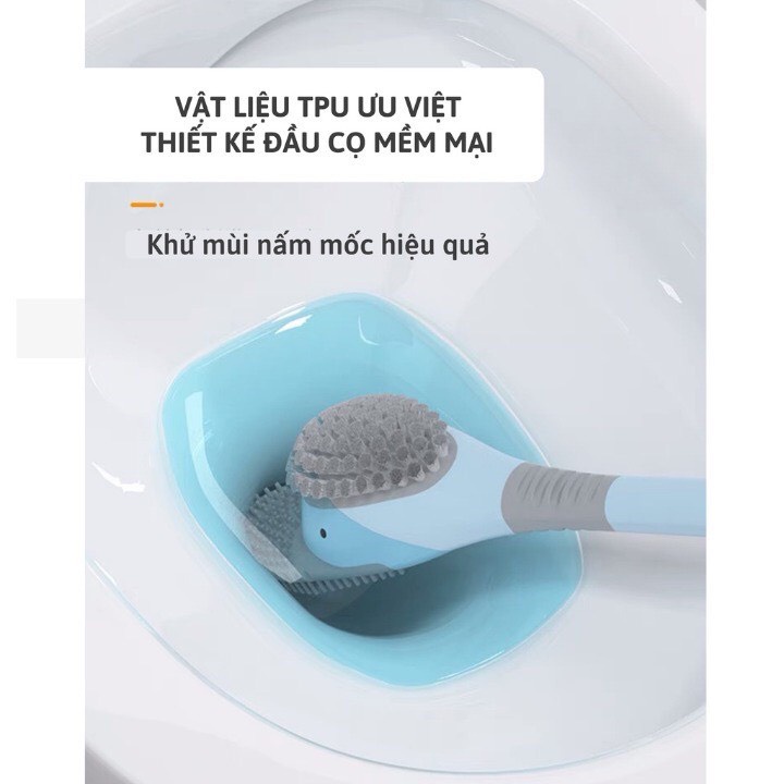 Cọ bồn cầu Toilet bằng silicone hình chú vịt kèm hộp đựng dán tường tiện dụng