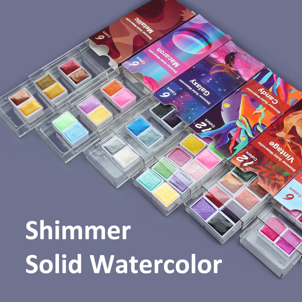 SeamiArt 6 12 Colors Portable Glittery Metallica Solid Watercolor Set