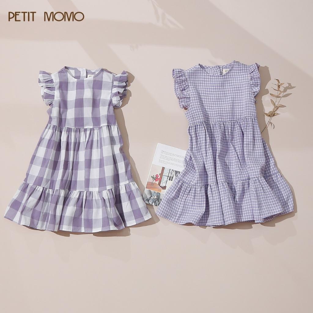 Váy Xòe Cho Bé Gái PETIT MOMO Chất Vải Cotton Thoáng Mát Thiết Kế 3 Tầng Tay Bèo Cổ Tròn Khuy Lưng H182