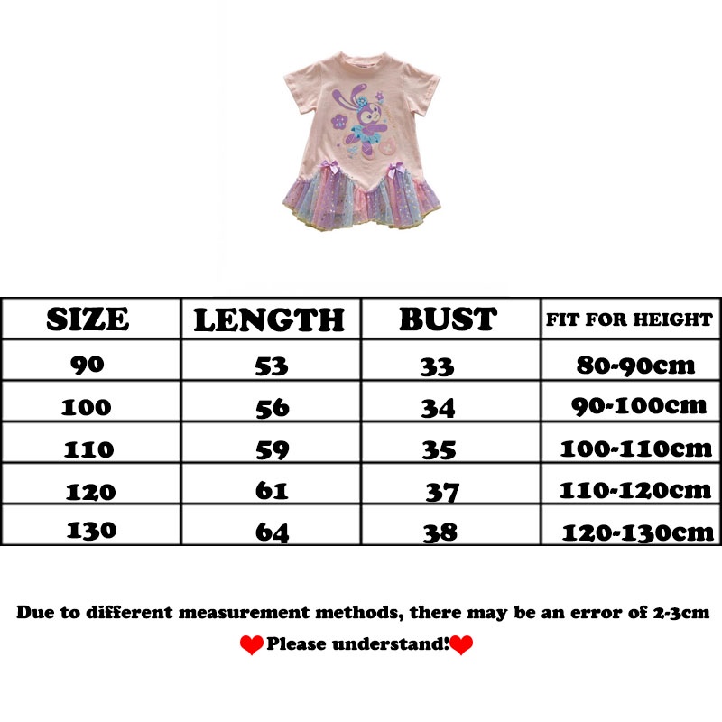 Đầm Cotton Ngắn Tay Phối Lưới Màu Cầu Vồng Họa Tiết Hoạt Hình Cho Bé Gái