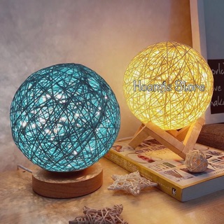 [ĐIỆN - CÔNG TẮC ĐIỀU CHỈNH] ĐÈN NGỦ CẦU MÂY kèm đế gỗ để bàn ấm áp sang trọng trang trí phòng khách phòng ngủ bao xinh