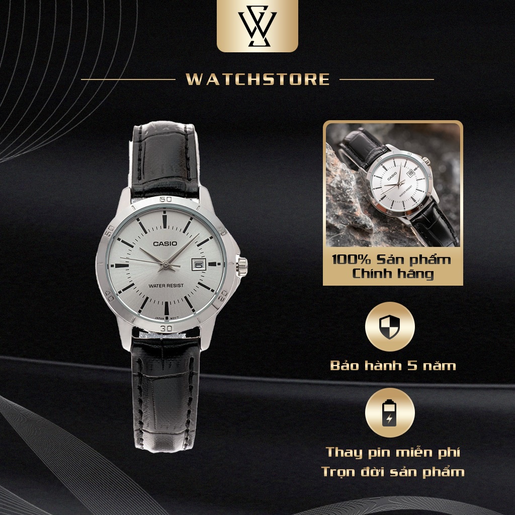 Đồng Hồ Quartz Nữ Casio WATCHSTORE LTP-V004L-7AUDF Thiết Kế Mặt Tròn Kính Khoáng 30mm, Dây Da, Vỏ Thép Không Gỉ