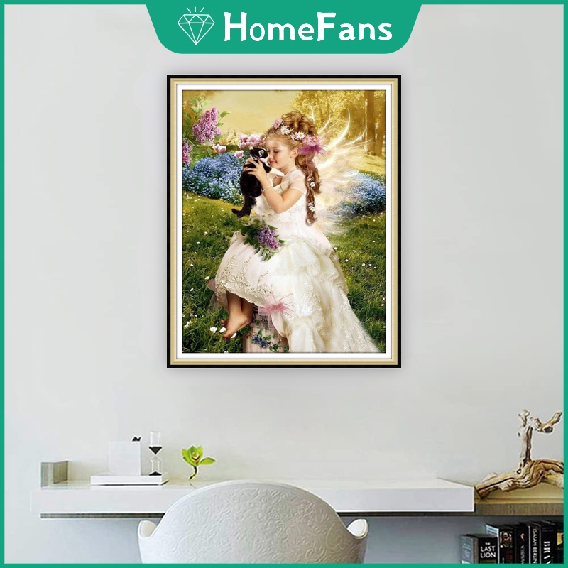 Bộ Tranh Đính Đá 5D Tự Làm Hình Cô Gái Và Mèo 40x50cm Trang Trí Nhà Cửa