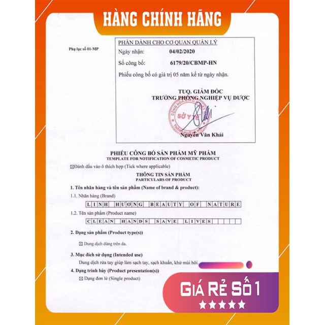Nước rửa tay khô sát khuẩn linh hương xuất xứ công ty TNHH đầu tư thương mại Thái Hương | BigBuy360 - bigbuy360.vn