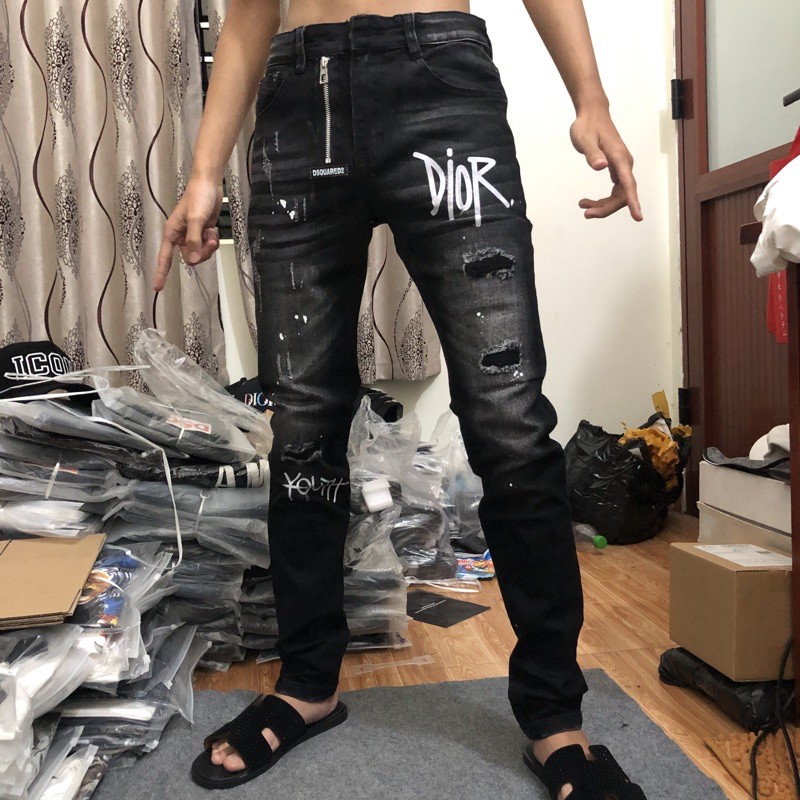 Quần Biker Dior khoá lệch mới cực đẹp 2021 - Quần bò nam ống côn CD - Quần jean nam