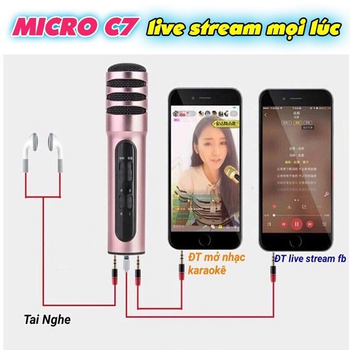 Micro Karaoke/Micro Livestream Thu Âm C7 Âm Thanh Chuyên Nghiệp + Tặng Tai Nghe hàng Chính Hãng