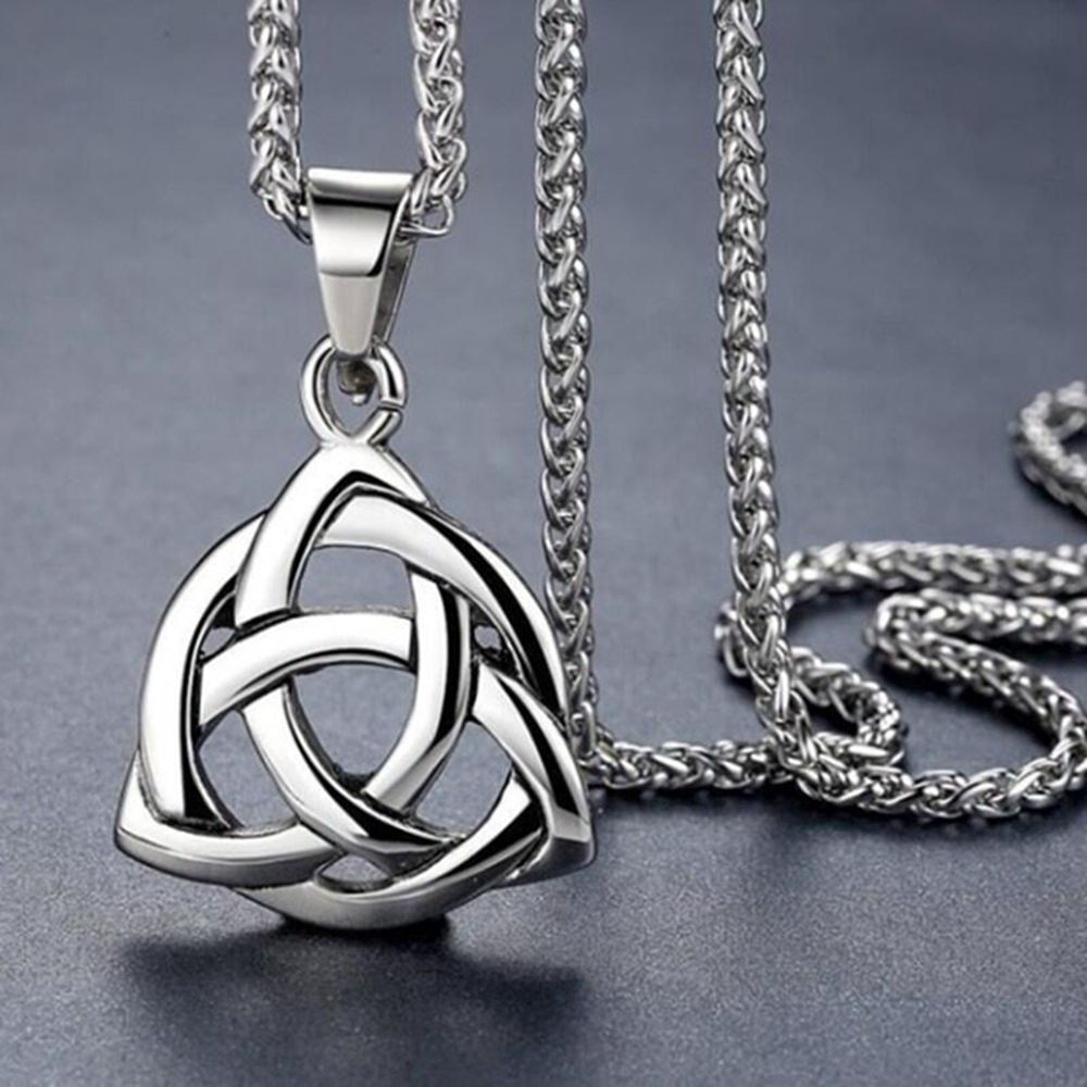 Kalung Dengan Liontin Stainless Steel Simpul Celtic Irish Love Triquetra Rantai Perhiasan Beruntung