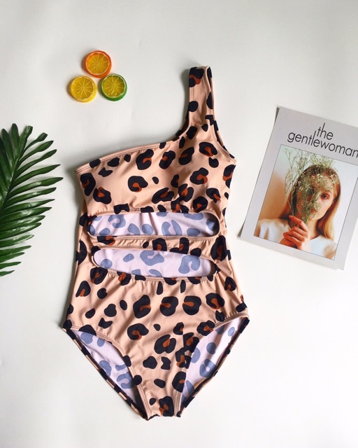 Bikini liền mảnh che bụng lệch vai da beo