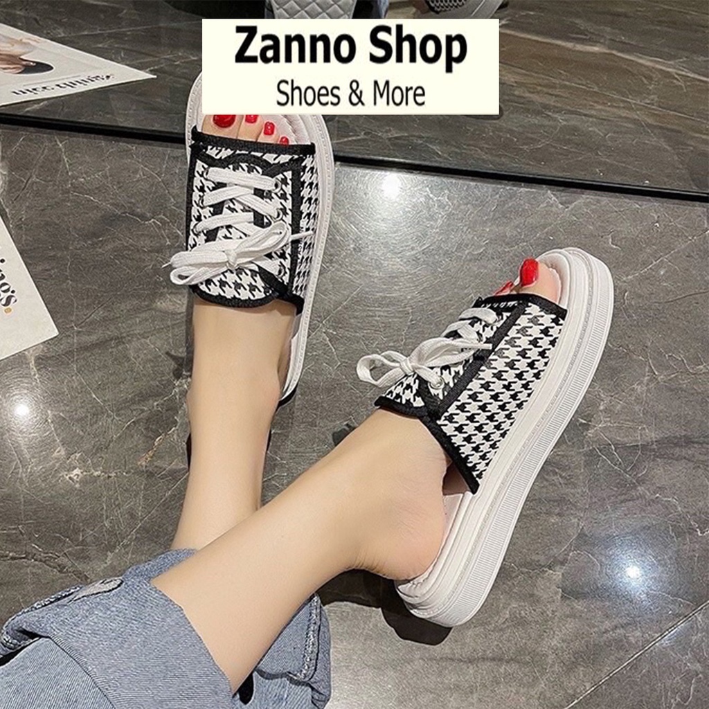 Dép Quai Ngang Nữ Dây Buộc Kẻ Caro Siêu HOT 2022, Dép Đế Bánh Mỳ Cao 3cm Form Ôm Chân