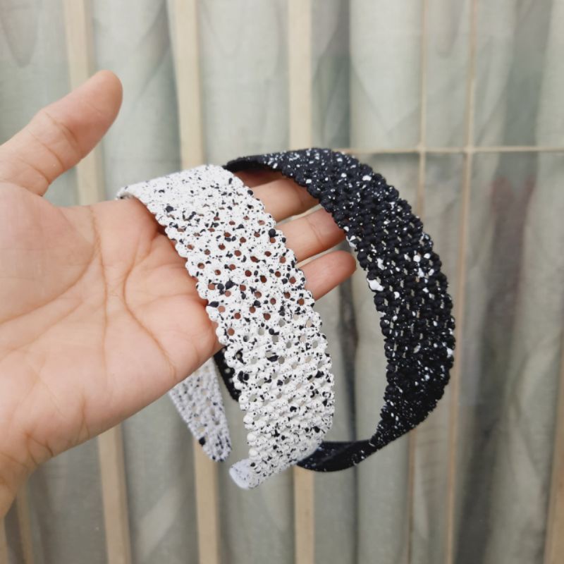 Bờm Cài tóc họa tiết đen trắng loại nhám (bản 3cm)
