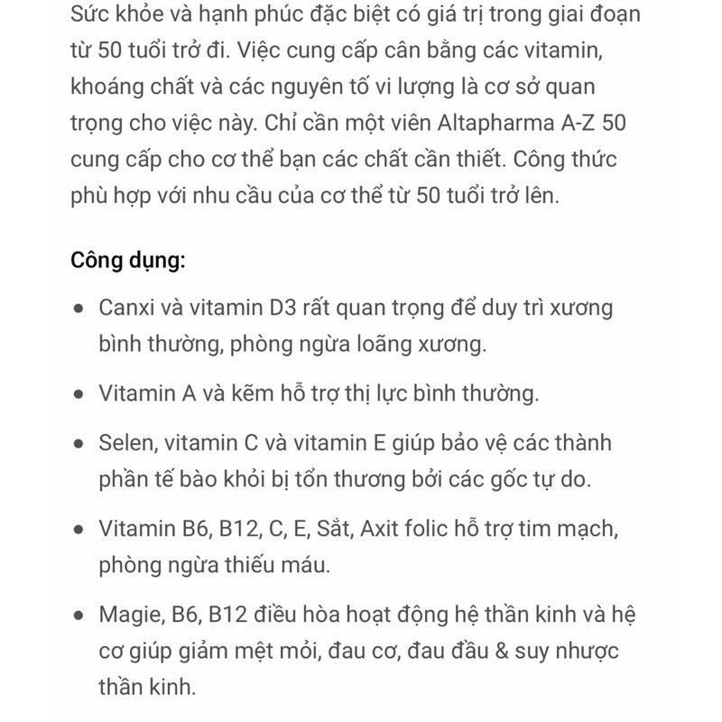 Viên uống vitamin tổng hợp cho người già Altapharma A-Z depot ab 50, 100 viên | Thế Giới Skin Care