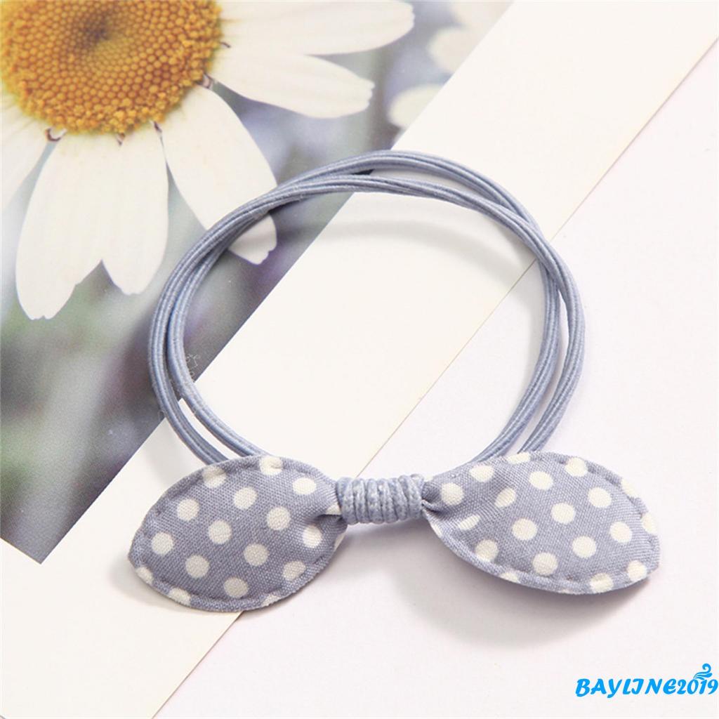 Dây buộc tóc đính nơ họa tiết chấm bi dễ thương cho bé gái