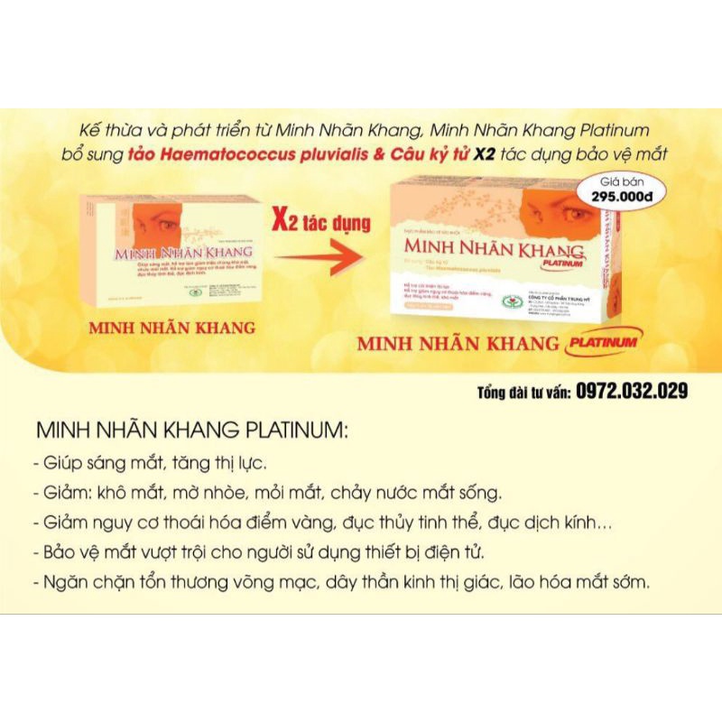 MINH NHÃN KHANG Platium Giúp sáng mắt tăng thị lực hộp 3 vỉ x 10 viên