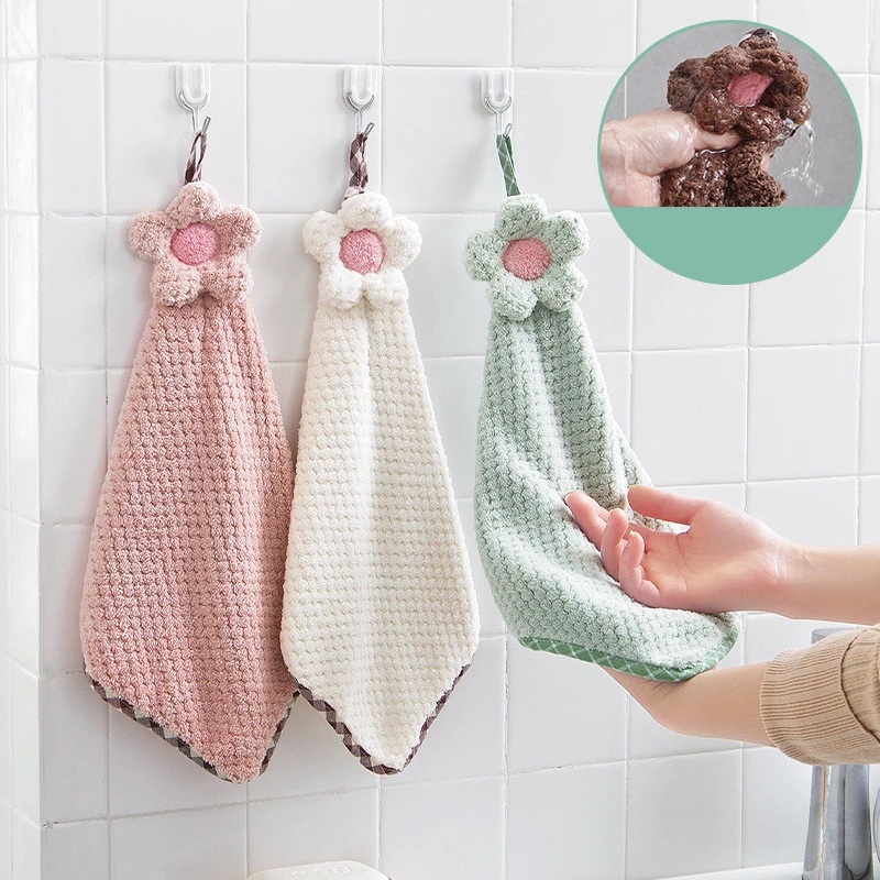 Khăn Lau Tay Treo Tường Bằng Vải Nhung San Hô Dày Thấm Hút Nước In Họa Tiết Hoạt Hình