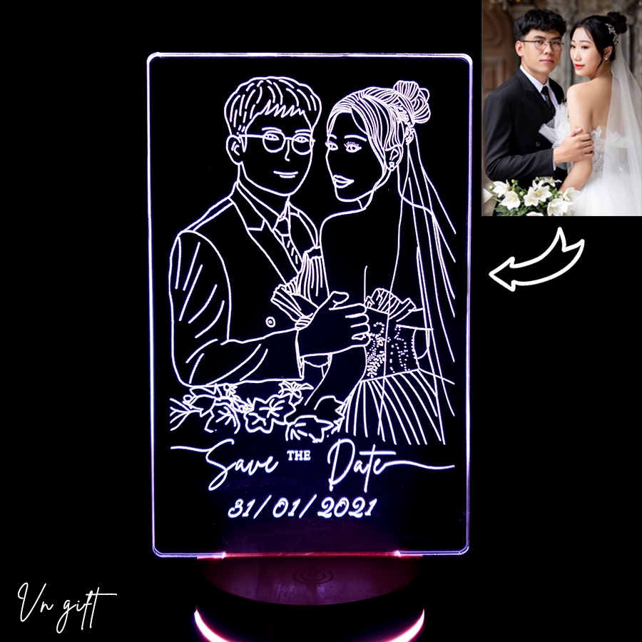 Quà tặng Đèn led 3D khắc hình theo yêu cầu, đèn ngủ dễ thương, đáng yêu, kích thước tuỳ chọn, nhiều màu kèm điều kiển