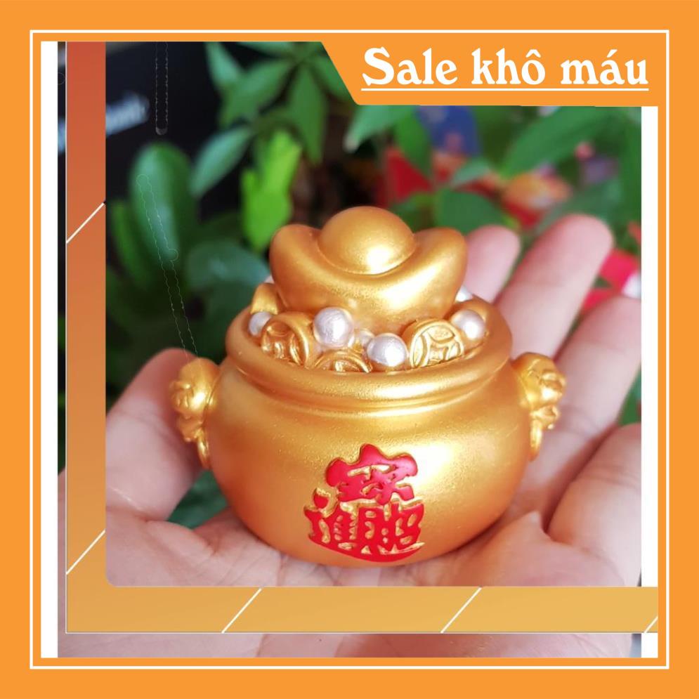 Bộ 02 tượng Thần Tài 7cm cao cấp kèm túi vàng và chân đế tam cấp vuông nhỏ