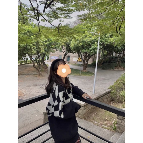 [Mã 2611THTRANG100K hoàn 10% xu đơn 99K] Áo len hoạ tiết CARO TRÁI TIM [FS] áo len form rộng màu đen trắng | BigBuy360 - bigbuy360.vn