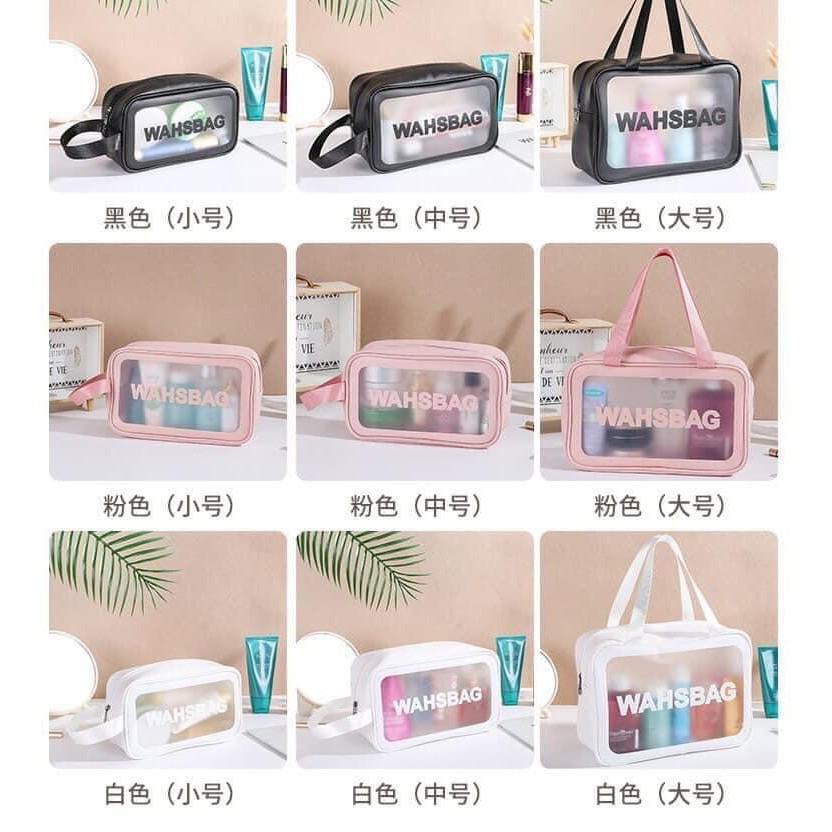 Set 3 túi nhựa trong đựng mỹ phẩm Wahsbag du lịch, đi chơi, đi học