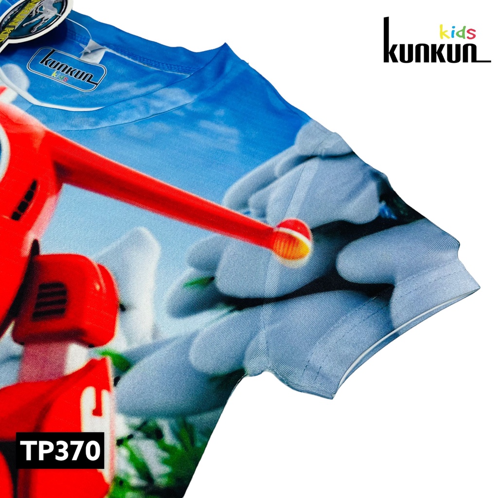 Quần áo bé trai in 3D super wings cộc tay size đại từ 10-60kg KunKun TP370 - Đồ bộ trẻ em thun lạnh co giãn 4 chiều