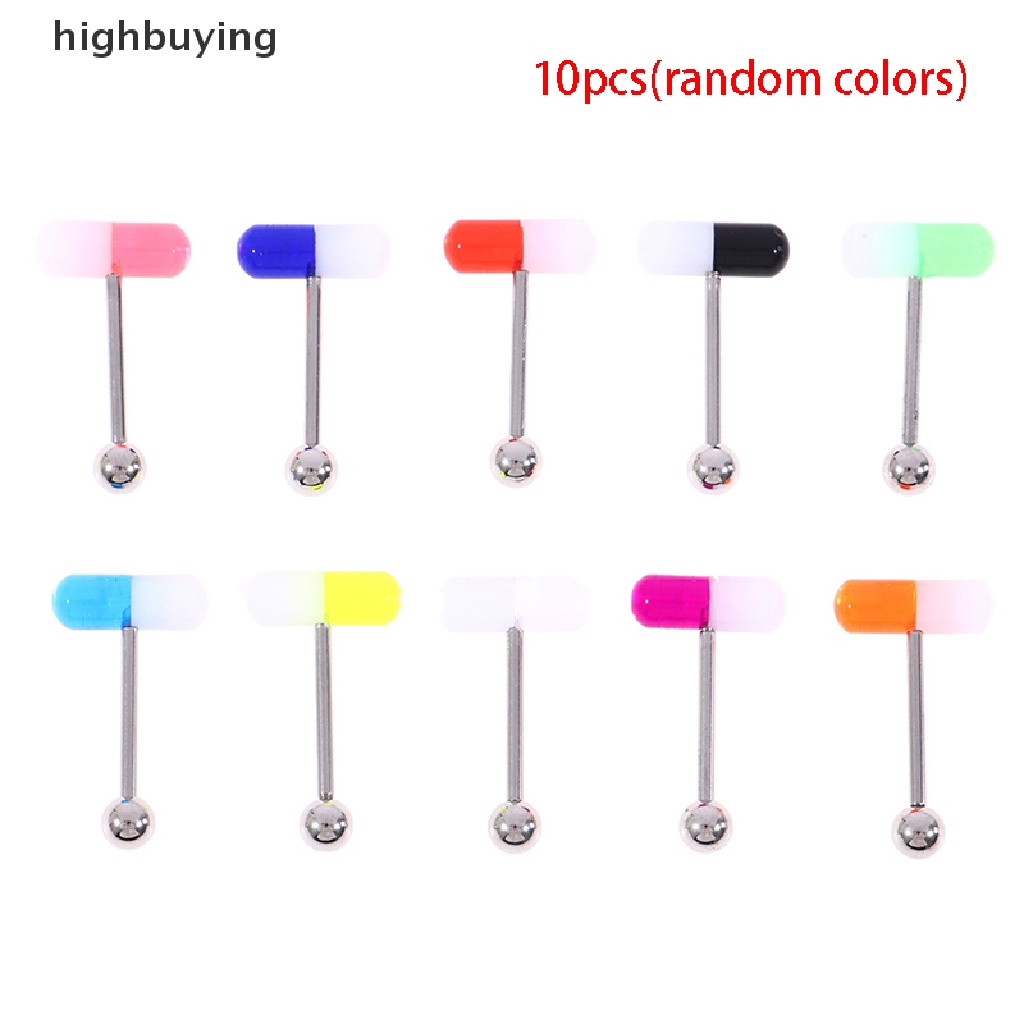 HBVN Belle 10pcs/lot Colorful Capsule Tongue Rings Acrylic Pill Tongue Piercing Ring Punk Modish