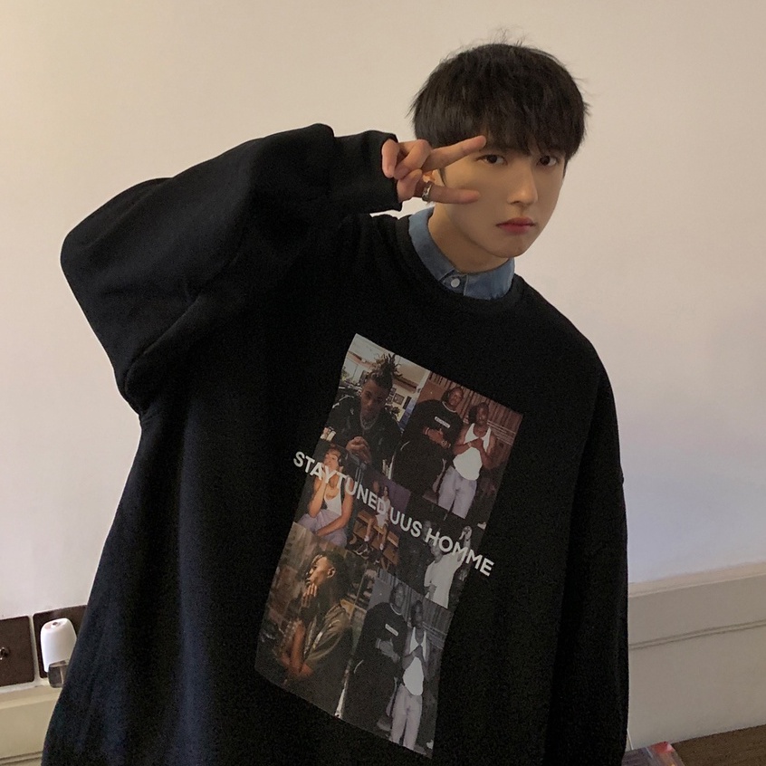 Áo nỉ nam dài tay dáng rộng thời trang Hàn Quốc sành điệu