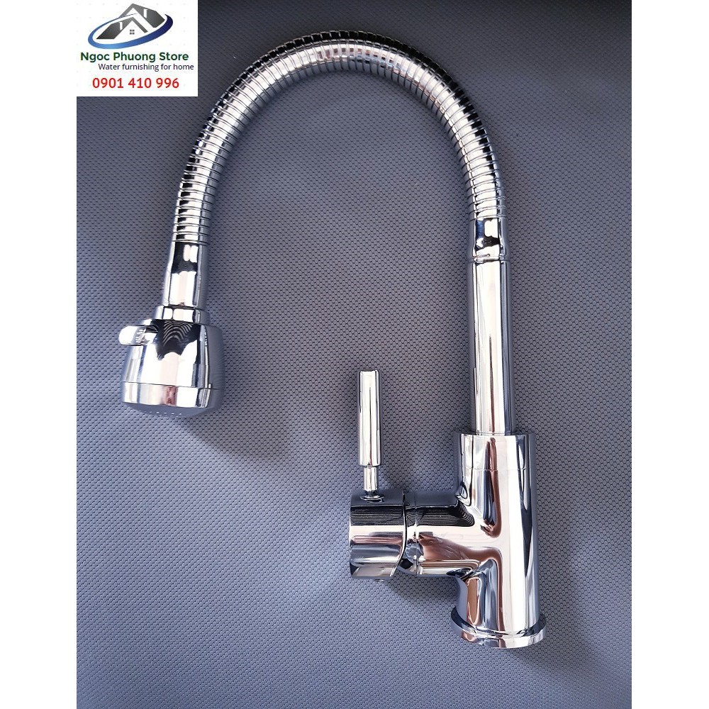 Vòi rửa chén nóng lạnh tay gạt âm bồn ống dẻo lò xo mạ Niken cao cấp WUFENG – Mã WF572