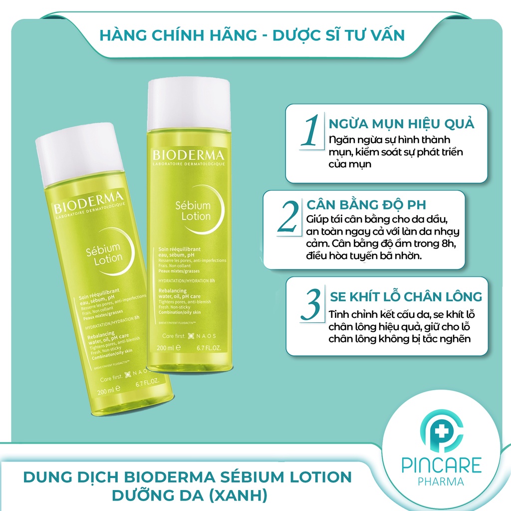 Dung Dịch Bioderma Sébium Lotion Dưỡng Da (xanh) 200ml - Hàng chính hãng - Nhà thuốc PinCare