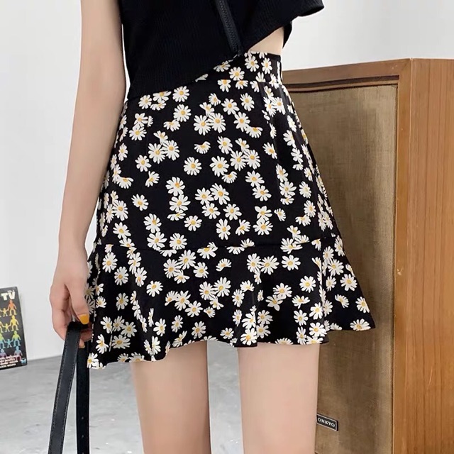 [Hot 2020] Chân váy đuôi cá ngắn Hoa Cúc xoè màu đen trắng hot trend | Daisy Skirt hot trend 2020