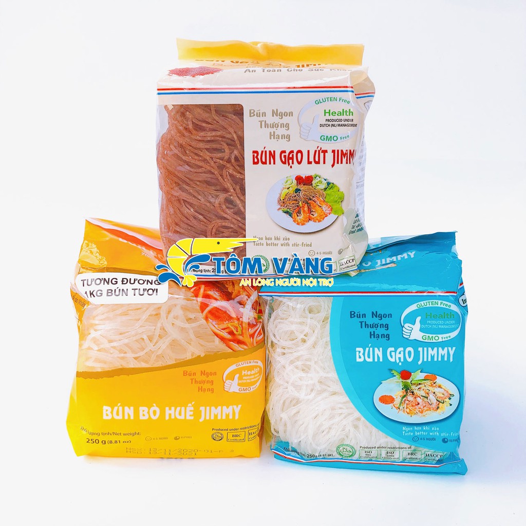 Bún Gạo Lứt Jimmy - Bún Gạo Trắng Jimmy - Bún Bò Huế Jimmy (gói 250gr)-Tôm Vàng