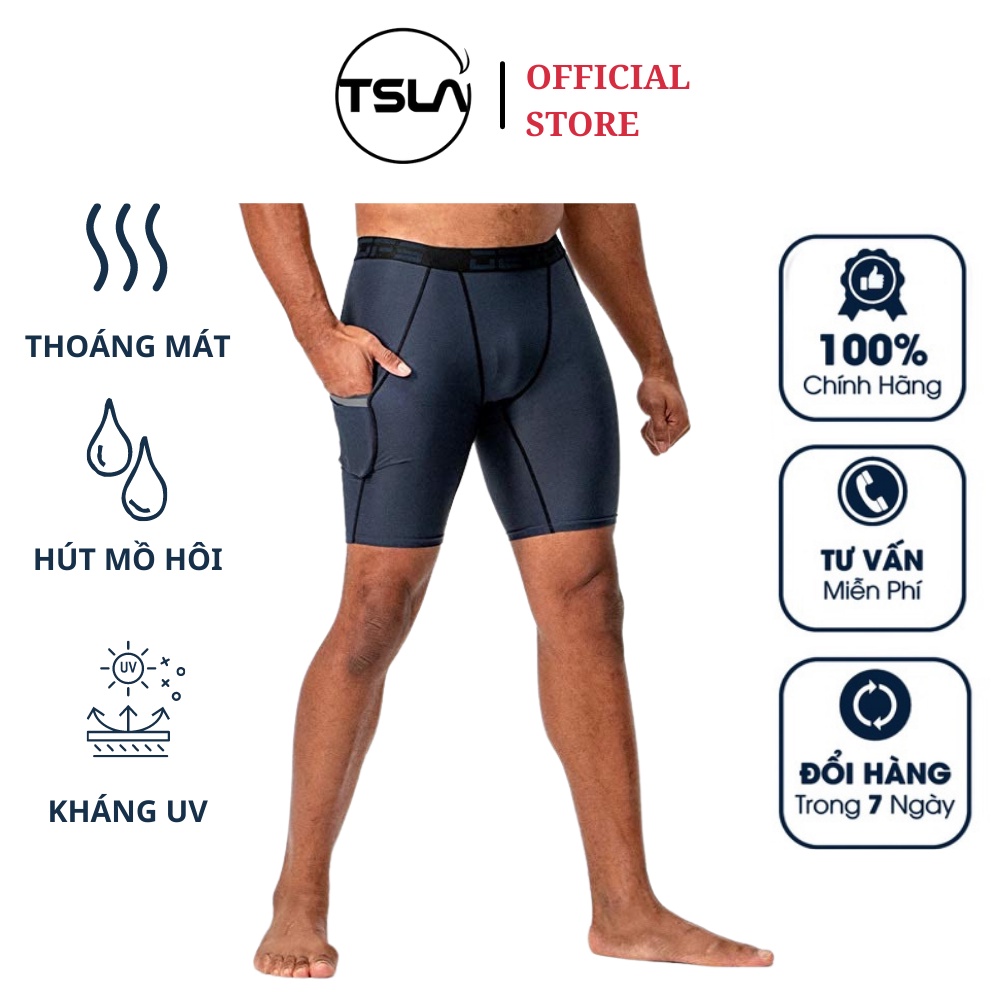 Quần short legging nam DEVOPS có túi form ôm lưng thun dạng đùi thể thao tập gym ...