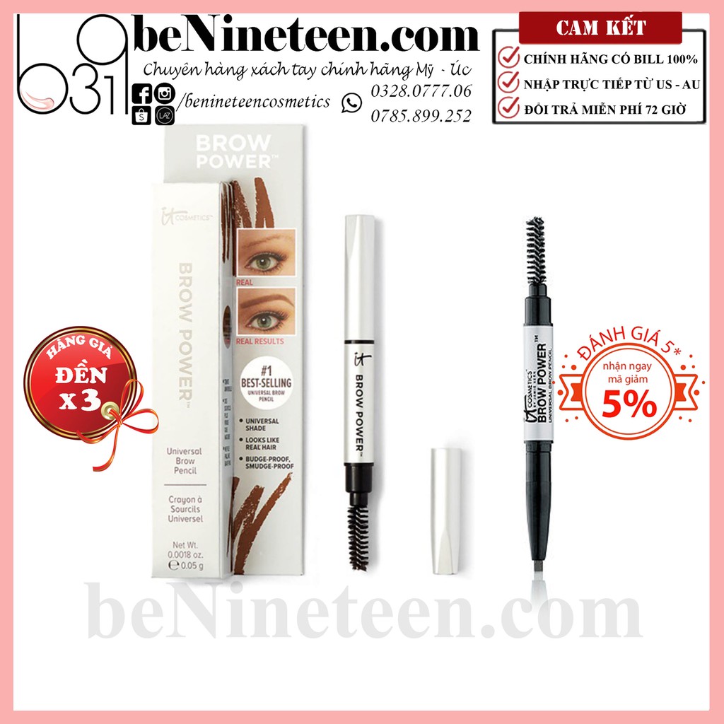 [TẶNG CHOCOLATE HERSHEY] Chì Kẻ Mày It Cosmetics Brow Power Universal EyeBrow Pencil - Universal Taupe Mini