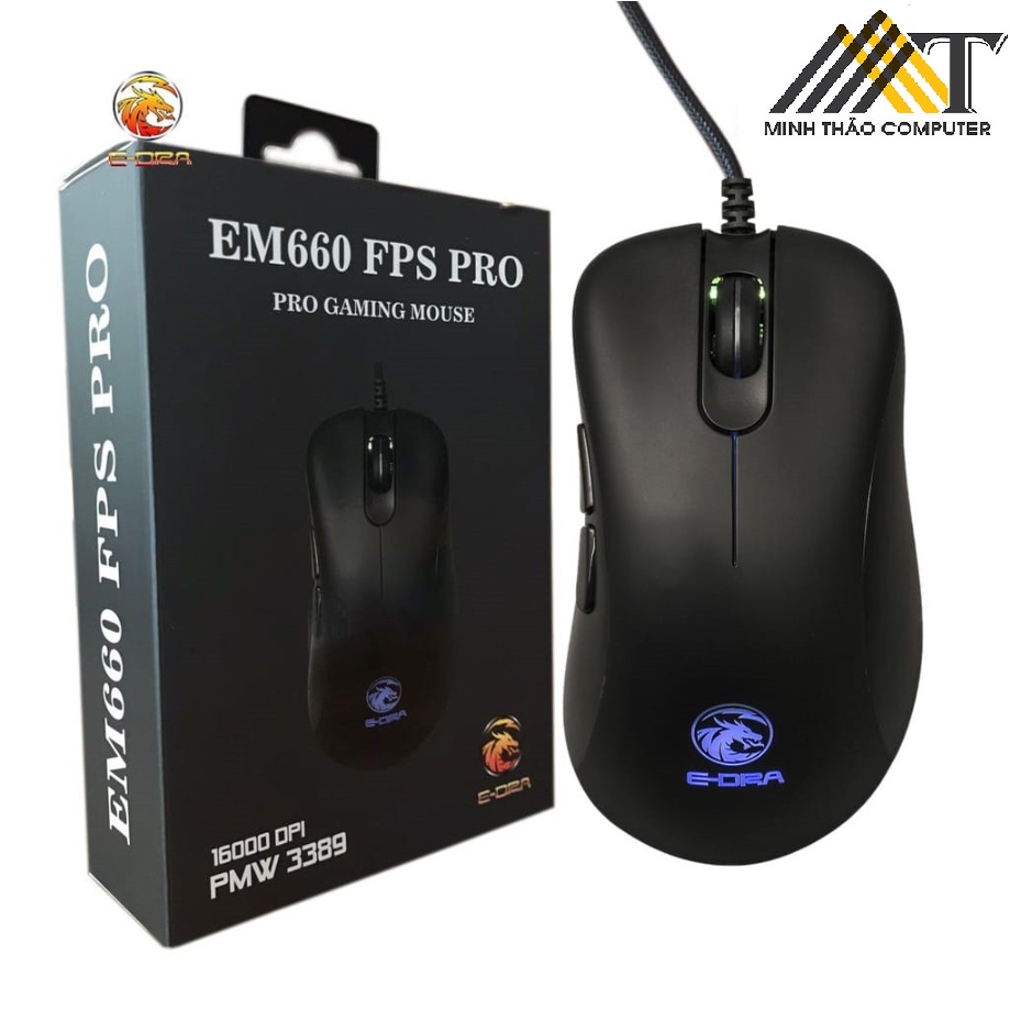 Chuột Gaming Edra EM660 Pro / Lite Pink /Black , Cảm biến PMW3389 FPS 16000 DPI